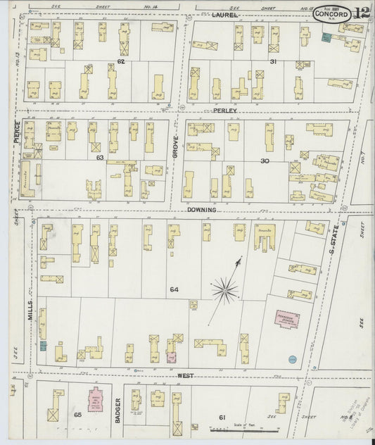 Sanborn Fire Insurance Map from Concord, Merrimack County, New Hampshire (1889), Sheet #0012 - Historic Sanborn Fire Insurance Map Print, vintage old map wall art, antique decor, genealogy gift, New Hampshire New Hampshire map