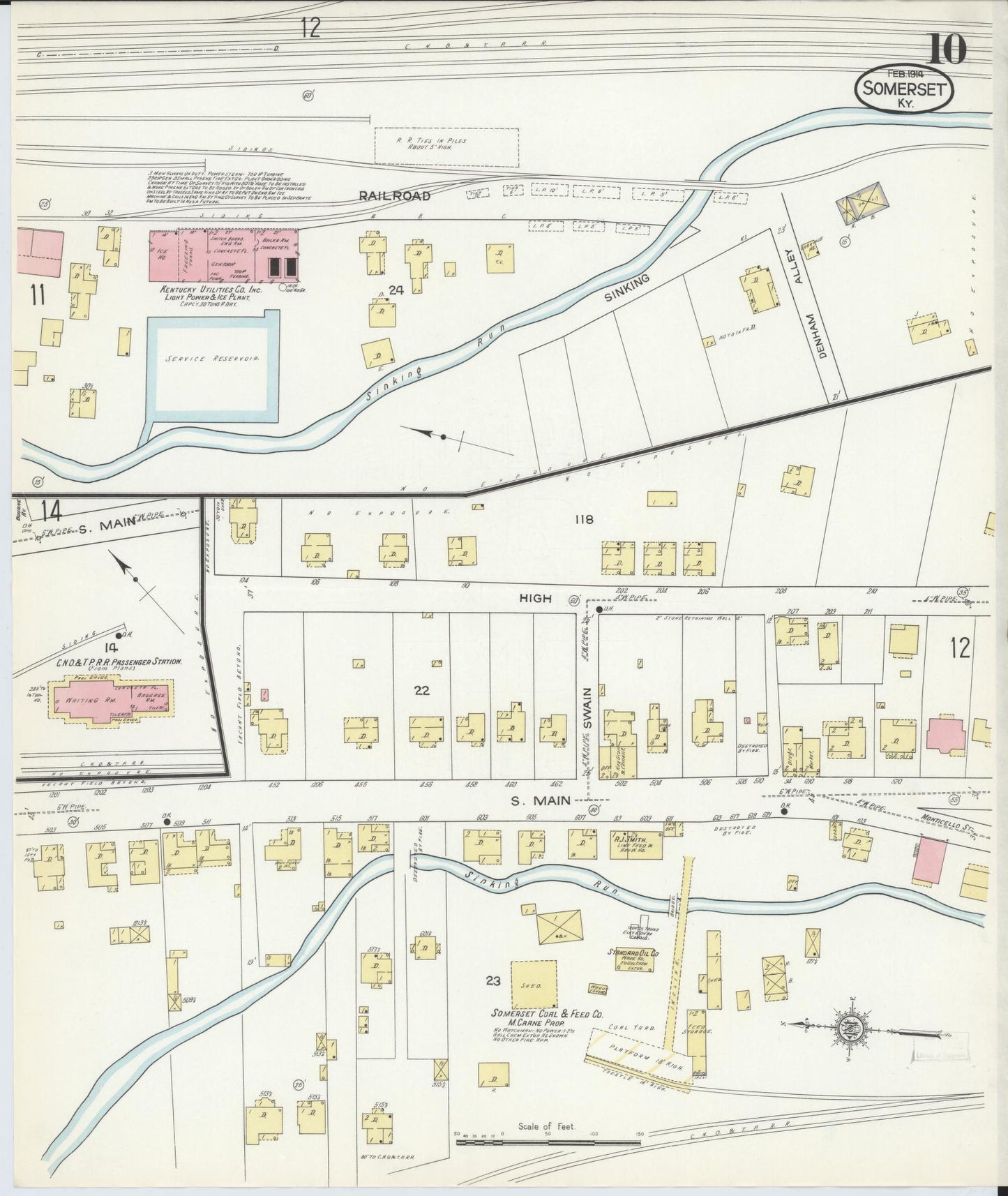 Sanborn Fire Insurance Map from Somerset, Pulaski County, Kentucky (1914), Sheet #0010 - Historic Sanborn Fire Insurance Map Print, vintage old map wall art, antique decor, genealogy gift, Kentucky Kentucky map