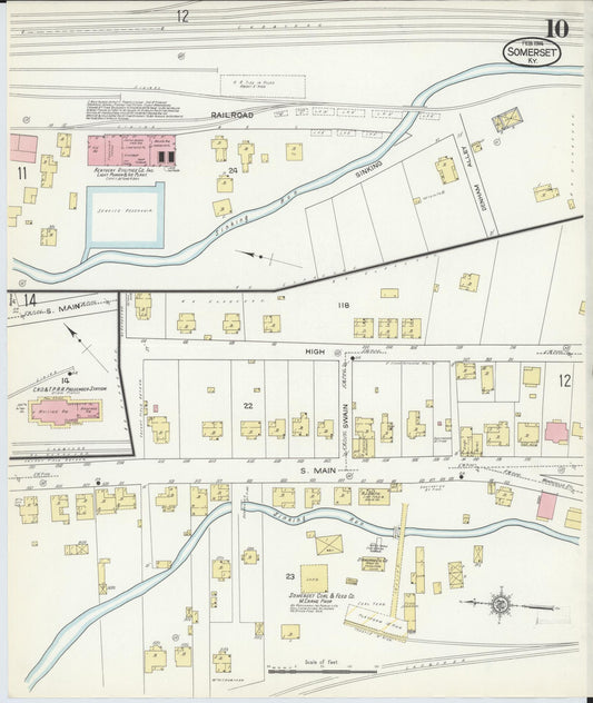 Sanborn Fire Insurance Map from Somerset, Pulaski County, Kentucky (1914), Sheet #0010 - Historic Sanborn Fire Insurance Map Print, vintage old map wall art, antique decor, genealogy gift, Kentucky Kentucky map