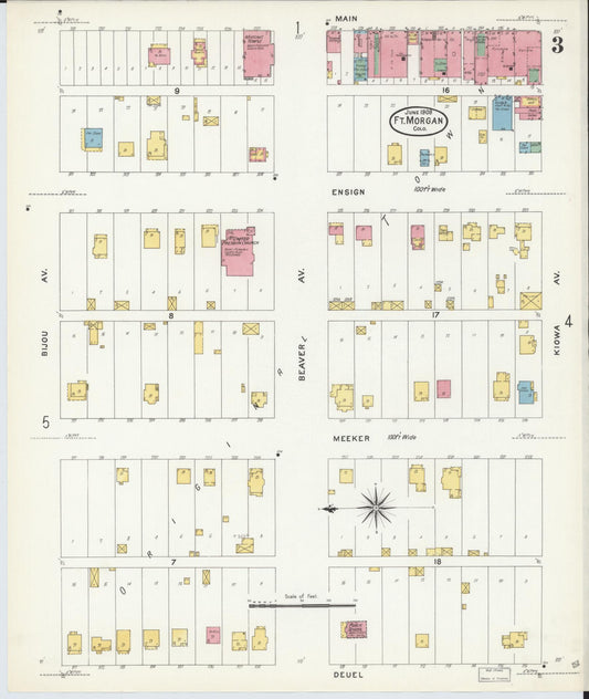 Sanborn Fire Insurance Map from Fort Morgan, Morgan County, Colorado (1908), Sheet #0003 - Historic Sanborn Fire Insurance Map Print, vintage old map wall art, antique decor, genealogy gift, Colorado Colorado map