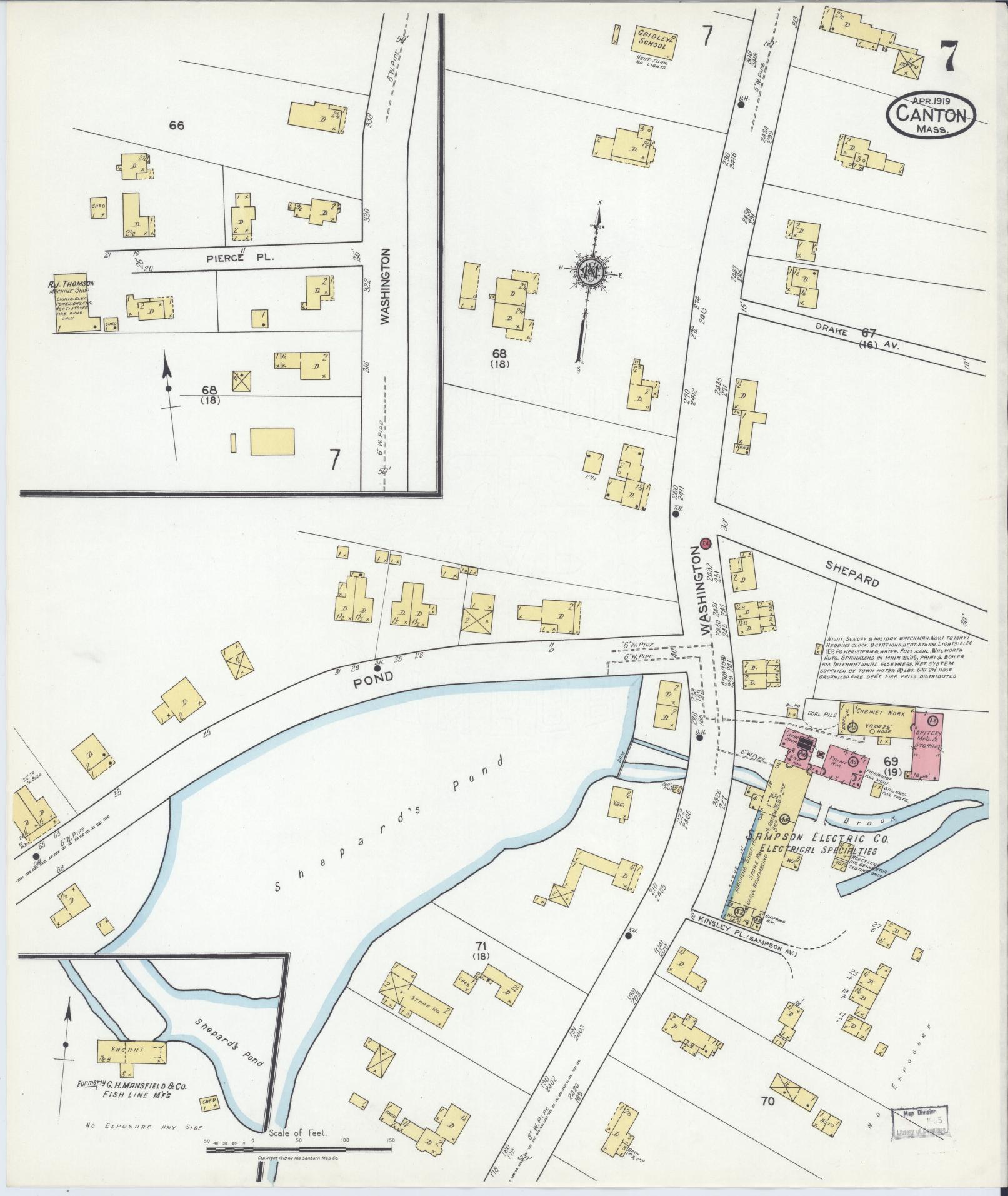 Sanborn Fire Insurance Map from Canton, Norfolk County, Massachusetts (1919), Sheet #0007 - Historic Sanborn Fire Insurance Map Print, vintage old map wall art, antique decor, genealogy gift, Massachusetts Massachusetts map