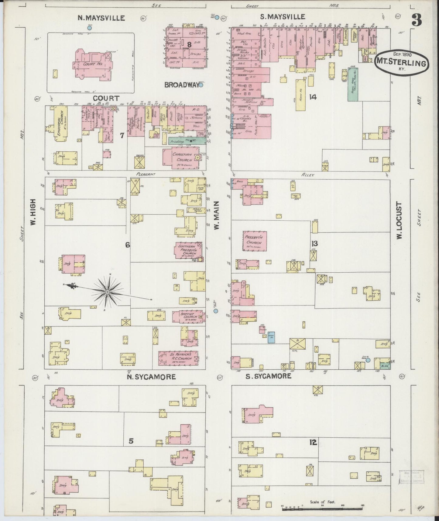 Sanborn Fire Insurance Map from Mount Sterling, Montgomery County, Kentucky (1890), Sheet #0003 - Historic Sanborn Fire Insurance Map Print, vintage old map wall art, antique decor, genealogy gift, Kentucky Kentucky map