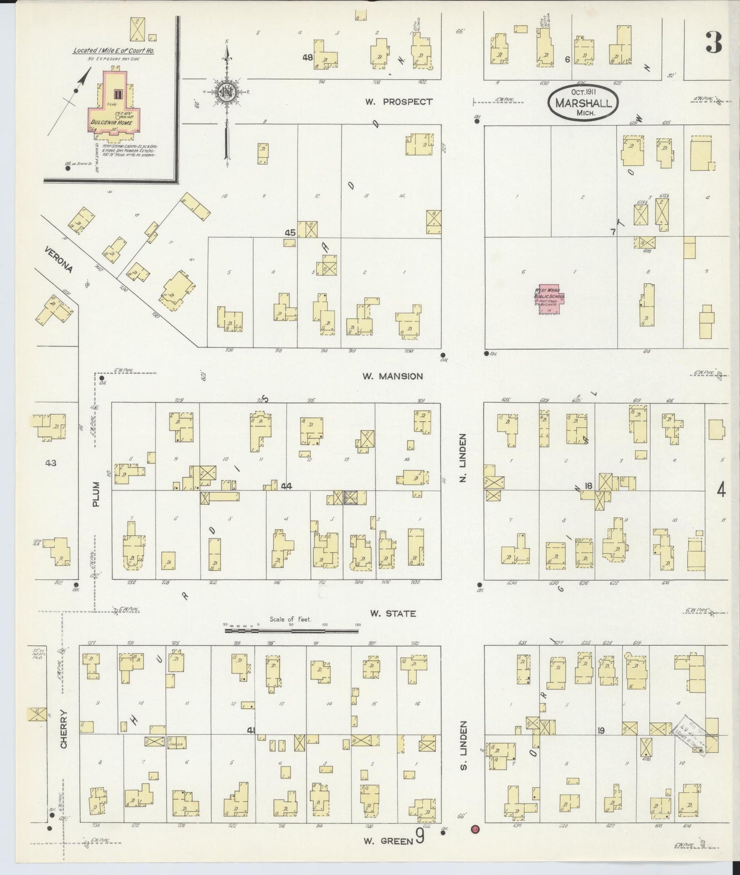 Sanborn Fire Insurance Map from Marshall, Calhoun County, Michigan (1911), Sheet #0003 - Complete Map Set gallery image, historic Sanborn map, vintage wall art, Michigan Michigan