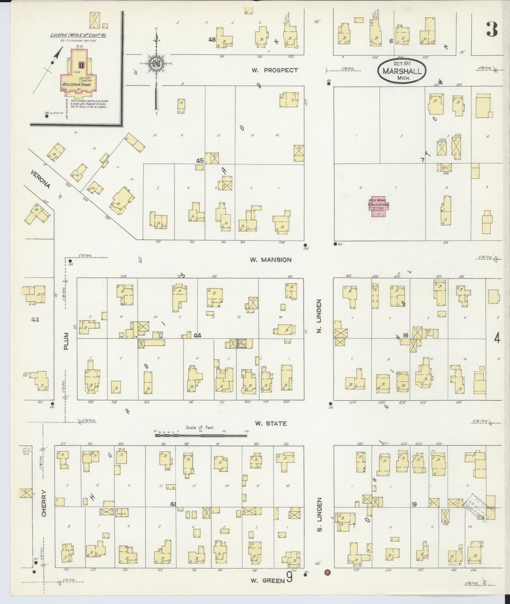 Sanborn Fire Insurance Map from Marshall, Calhoun County, Michigan (1911), Sheet #0003 - Complete Map Set gallery image, historic Sanborn map, vintage wall art, Michigan Michigan