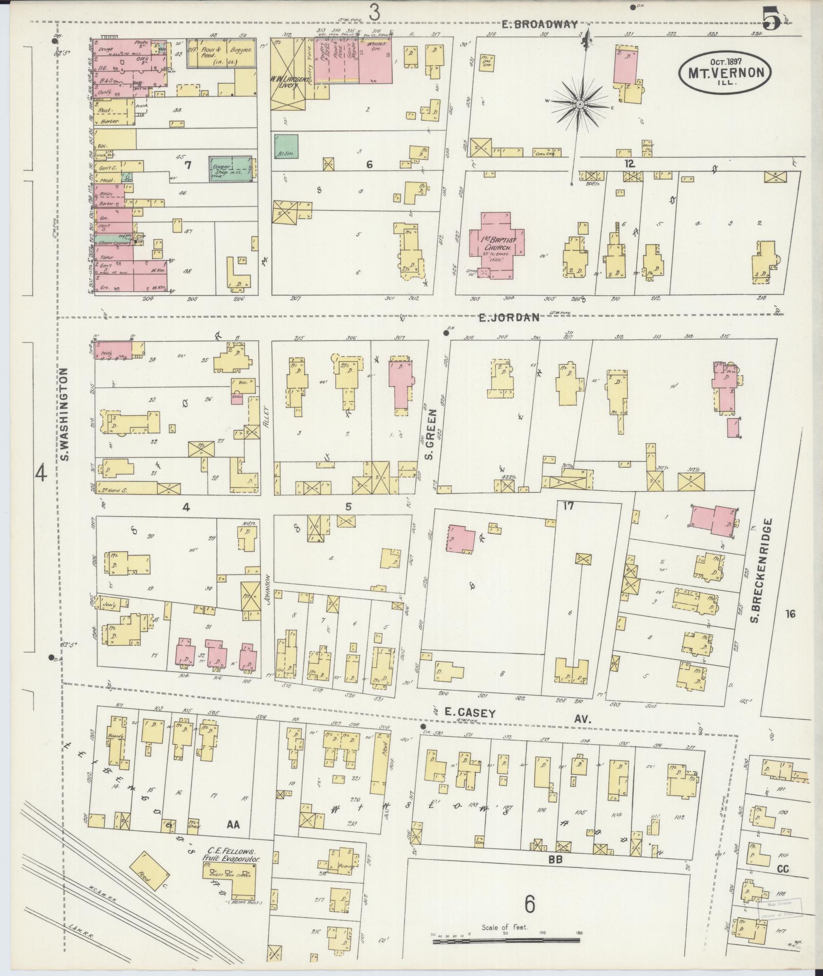 Sanborn Fire Insurance Map from Mount Vernon, Jefferson County, Illinois (1897), Sheet #0005 - Complete Map Set gallery image, historic Sanborn map, vintage wall art, Illinois Illinois