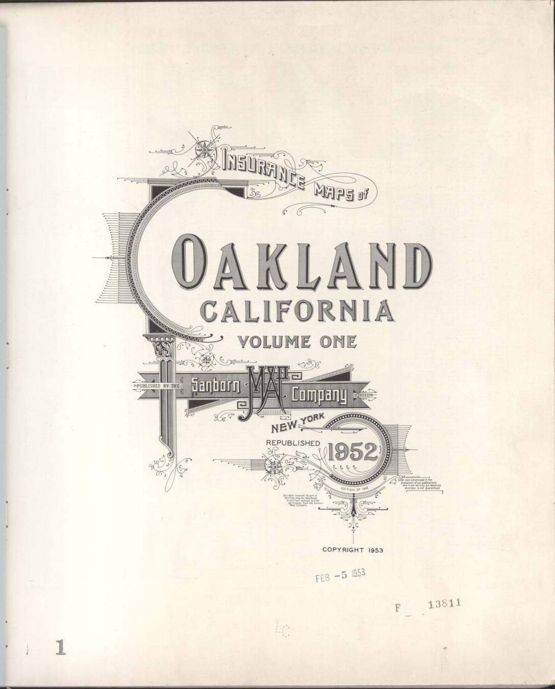 Sanborn Fire Insurance Map from Oakland, Alameda County, California (1952), Sheet #0001 - Complete Map Set gallery image, historic Sanborn map, vintage wall art, California California