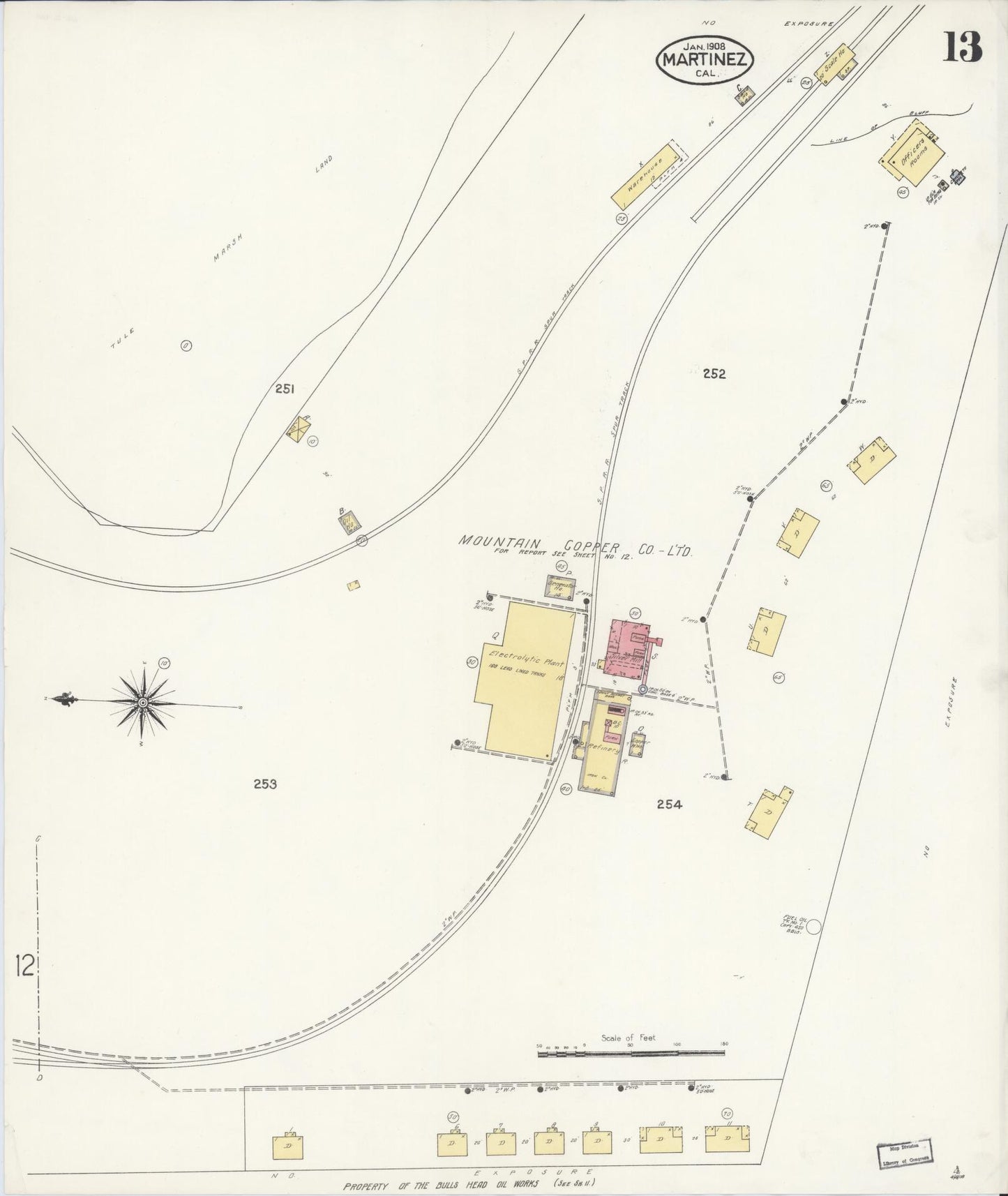 Sanborn Fire Insurance Map from Martinez, Contra Costa County, California (1908), Sheet #0013 - Historic Sanborn Fire Insurance Map Print, vintage old map wall art, antique decor, genealogy gift, California California map