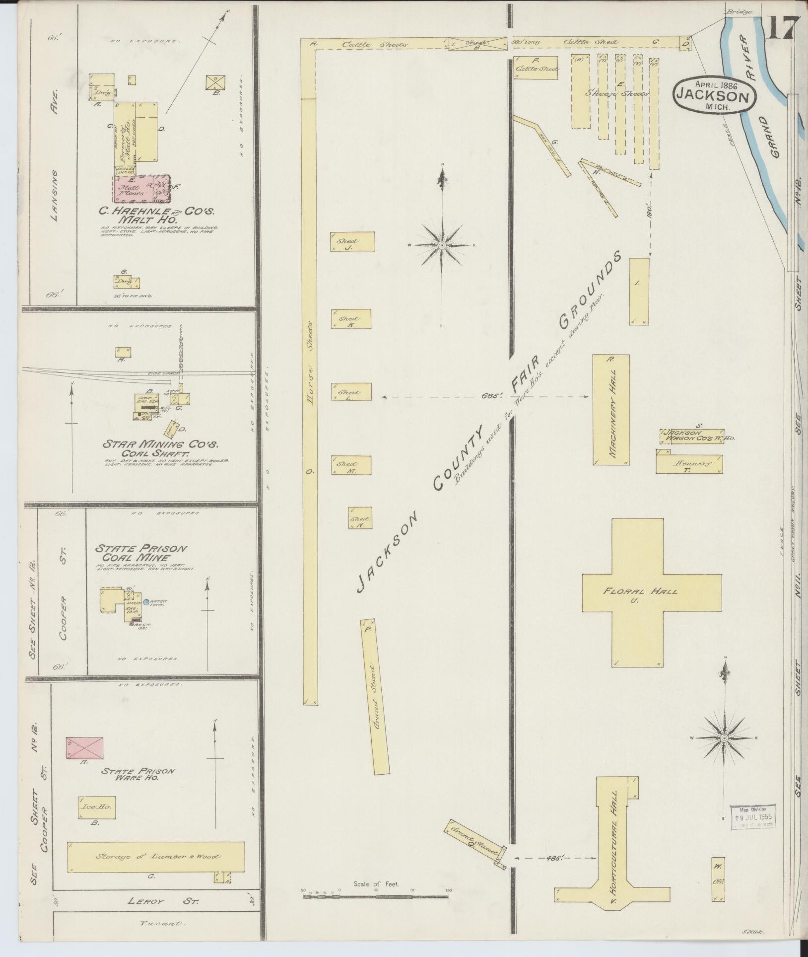 Sanborn Fire Insurance Map from Jackson, Jackson County, Michigan (1886), Sheet #0017 - Complete Map Set gallery image, historic Sanborn map, vintage wall art, Michigan Michigan
