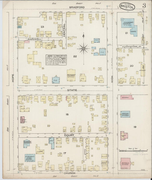Sanborn Fire Insurance Map from Bristol, Bristol County, Rhode Island (1884), Sheet #0003 - Historic Sanborn Fire Insurance Map Print, vintage old map wall art, antique decor, genealogy gift, Rhode Island Rhode Island map