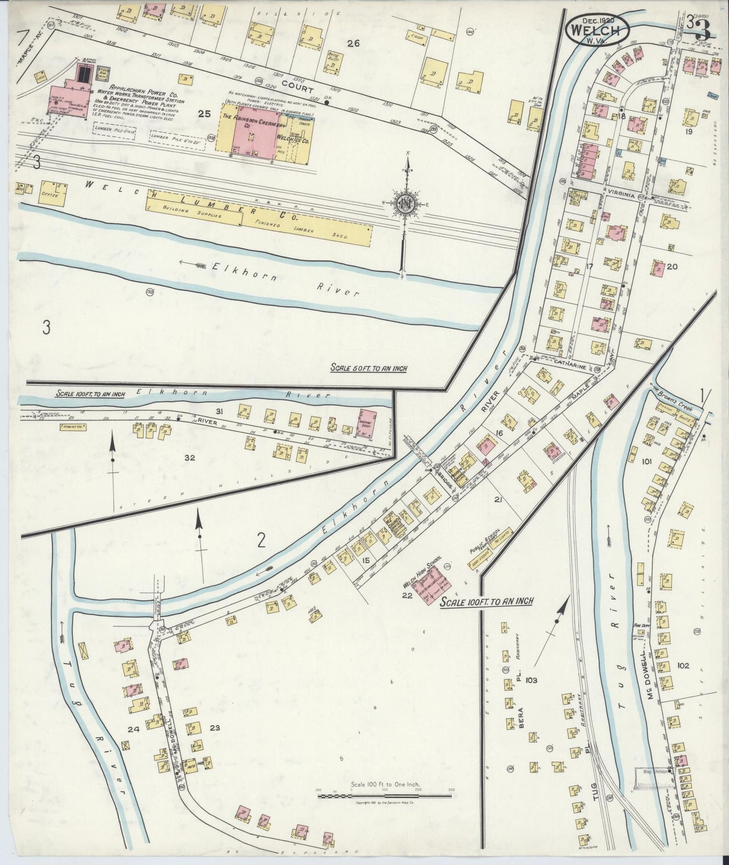 Sanborn Fire Insurance Map from Welch, Mcdowell County, West Virginia (1920), Sheet #0003 - Complete Map Set gallery image, historic Sanborn map, vintage wall art, West Virginia West Virginia