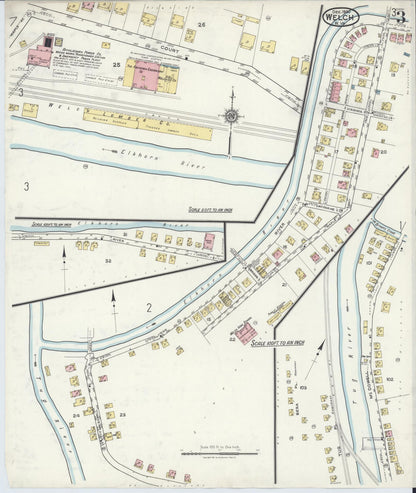 Sanborn Fire Insurance Map from Welch, Mcdowell County, West Virginia (1920), Sheet #0003 - Complete Map Set gallery image, historic Sanborn map, vintage wall art, West Virginia West Virginia