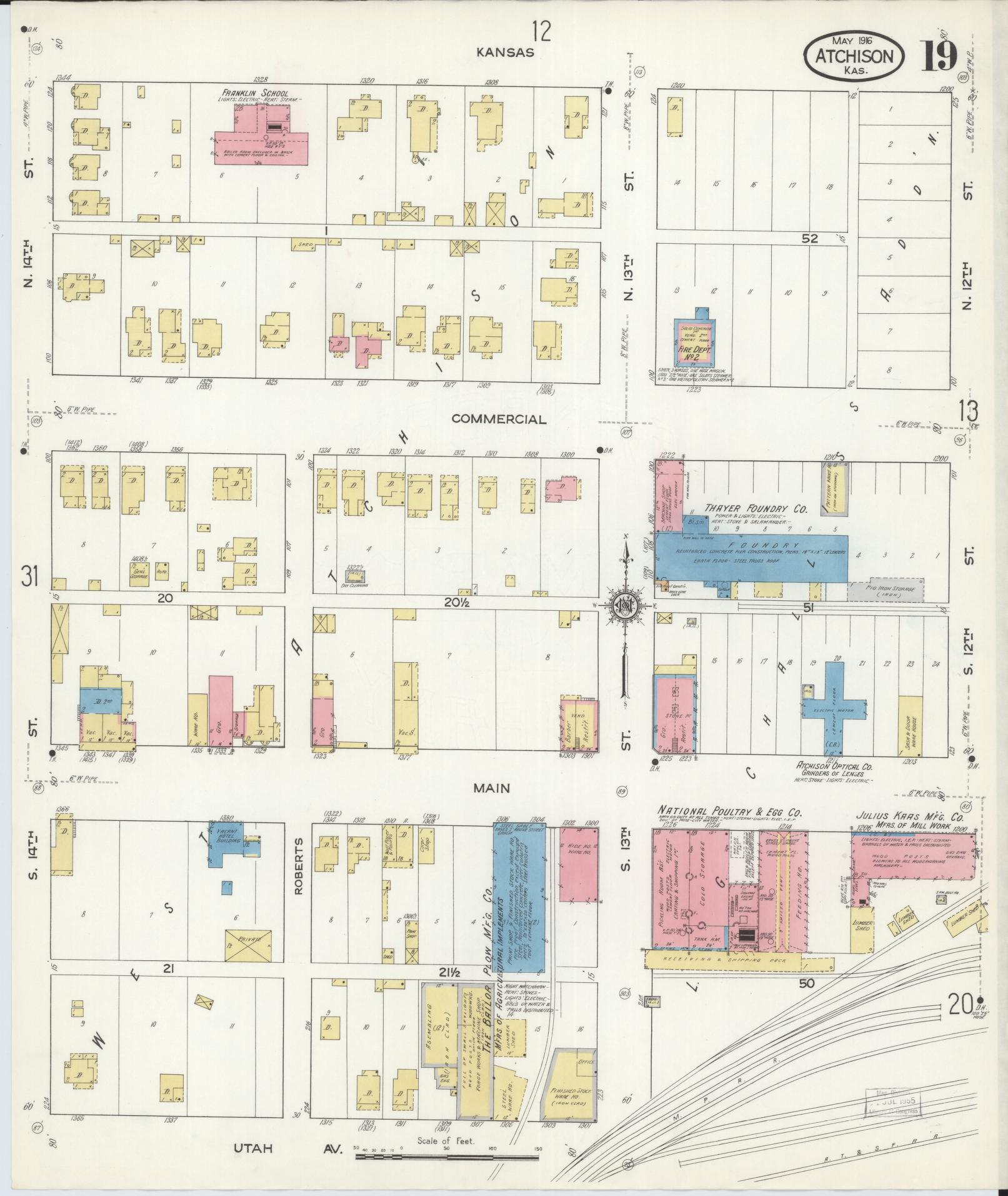 Sanborn Fire Insurance Map from Atchison, Atchison County, Kansas (1916), Sheet #0019 - Complete Map Set gallery image, historic Sanborn map, vintage wall art, Kansas Kansas