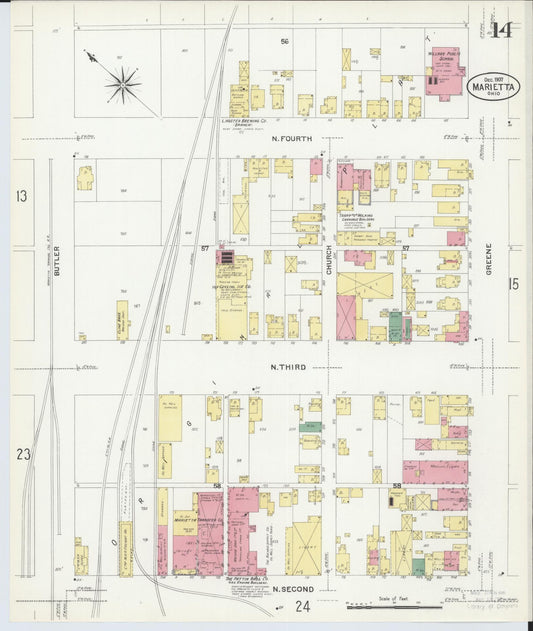 Sanborn Fire Insurance Map from Marietta, Washington County, Ohio (1907), Sheet #0014 - Historic Sanborn Fire Insurance Map Print, vintage old map wall art, antique decor, genealogy gift, Ohio Ohio map