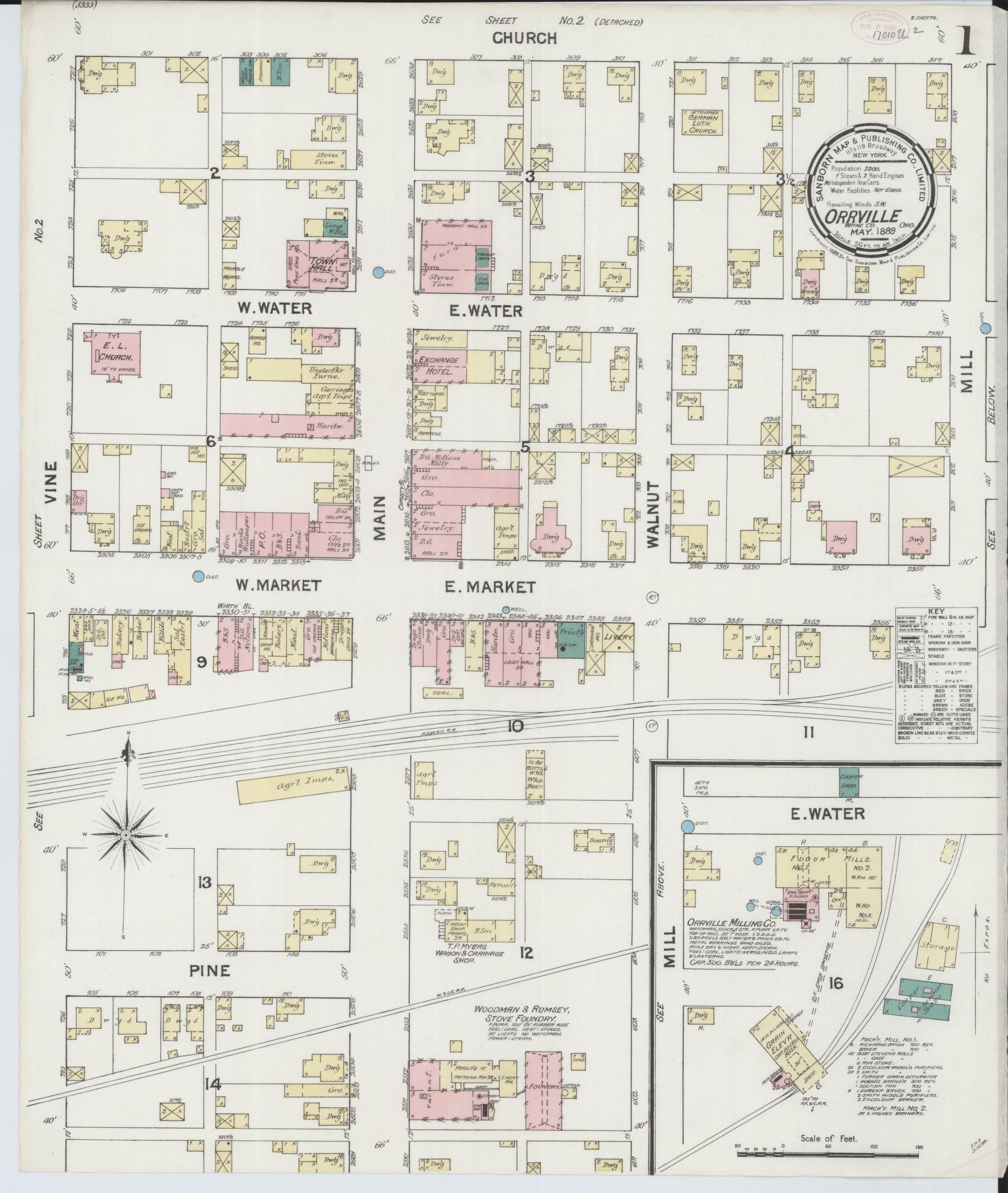 Sanborn Fire Insurance Map from Orrville, Wayne County, Ohio (1889), Sheet #0001 - Historic Sanborn Fire Insurance Map Print, vintage old map wall art, antique decor, genealogy gift, Ohio Ohio map