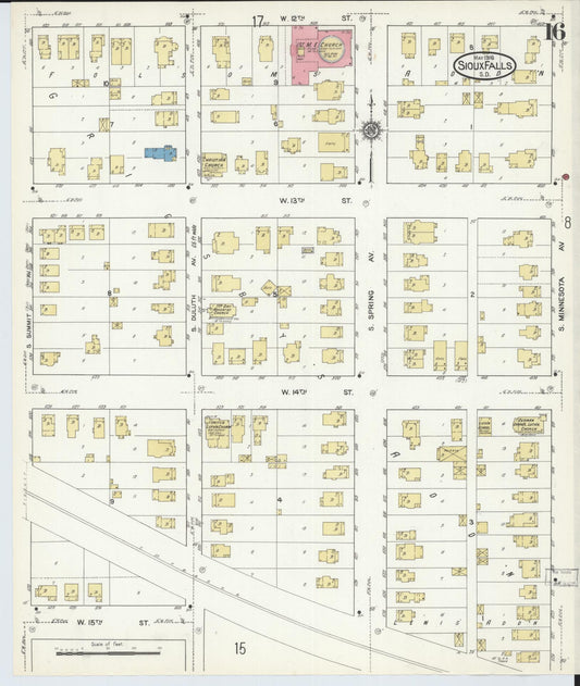 Sanborn Fire Insurance Map from Sioux Falls, Minnehaha County, South Dakota (1916), Sheet #0016 - Historic Sanborn Fire Insurance Map Print, vintage old map wall art, antique decor, genealogy gift, South Dakota South Dakota map