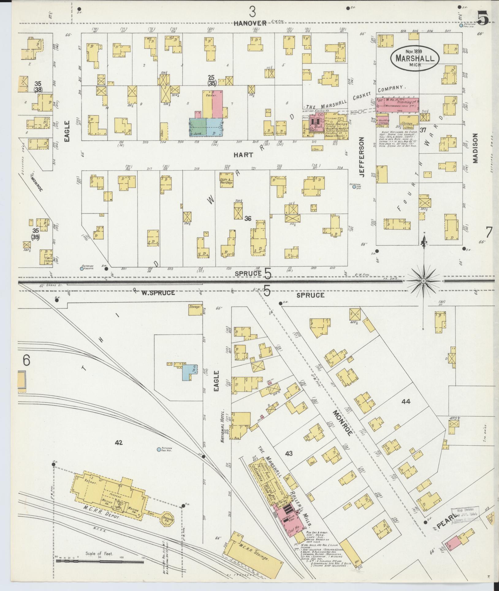 Sanborn Fire Insurance Map from Marshall, Calhoun County, Michigan (1899), Sheet #0005 - Complete Map Set gallery image, historic Sanborn map, vintage wall art, Michigan Michigan