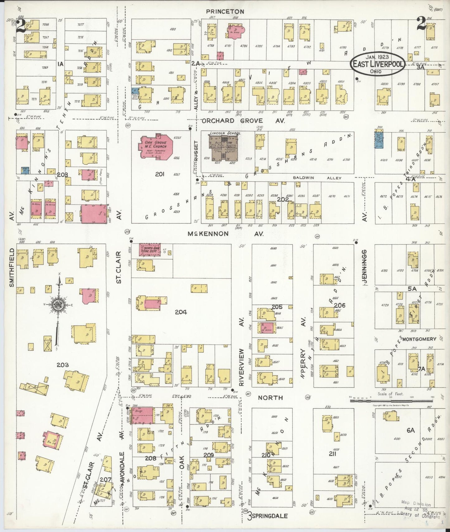 Sanborn Fire Insurance Map from East Liverpool, Columbiana County, Ohio (1923), Sheet #0002 - Historic Sanborn Fire Insurance Map Print, vintage old map wall art, antique decor, genealogy gift, Ohio Ohio map