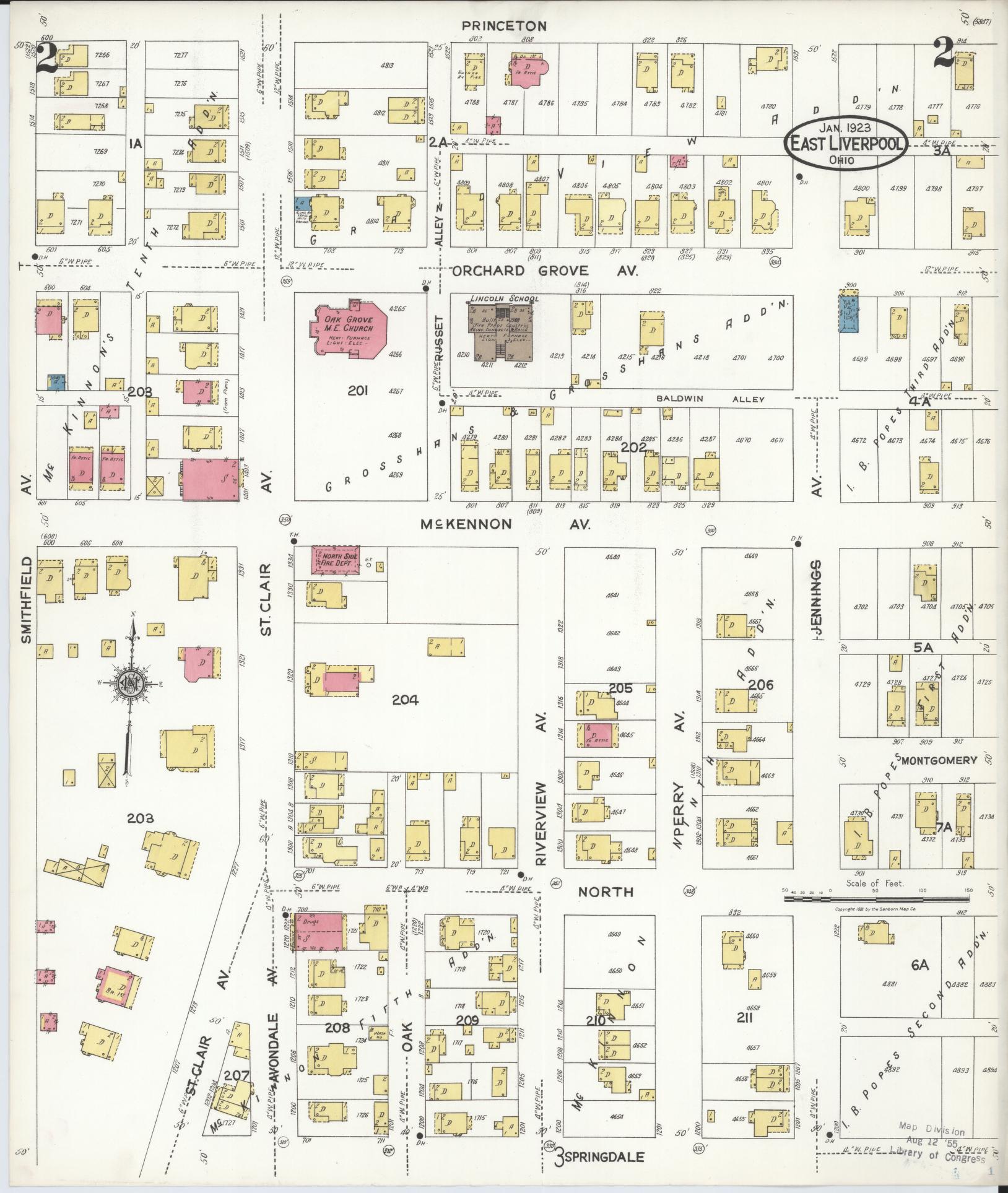 Sanborn Fire Insurance Map from East Liverpool, Columbiana County, Ohio (1923), Sheet #0002 - Historic Sanborn Fire Insurance Map Print, vintage old map wall art, antique decor, genealogy gift, Ohio Ohio map