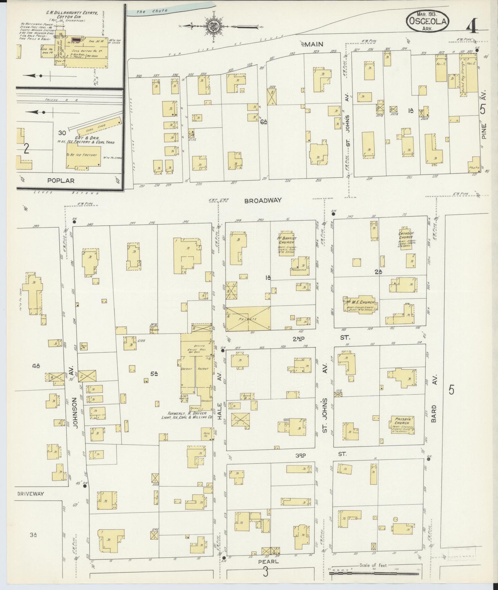 Sanborn Fire Insurance Map from Osceola, Mississippi County, Arkansas (1913), Sheet #0004 - Complete Map Set gallery image, historic Sanborn map, vintage wall art, Arkansas Arkansas