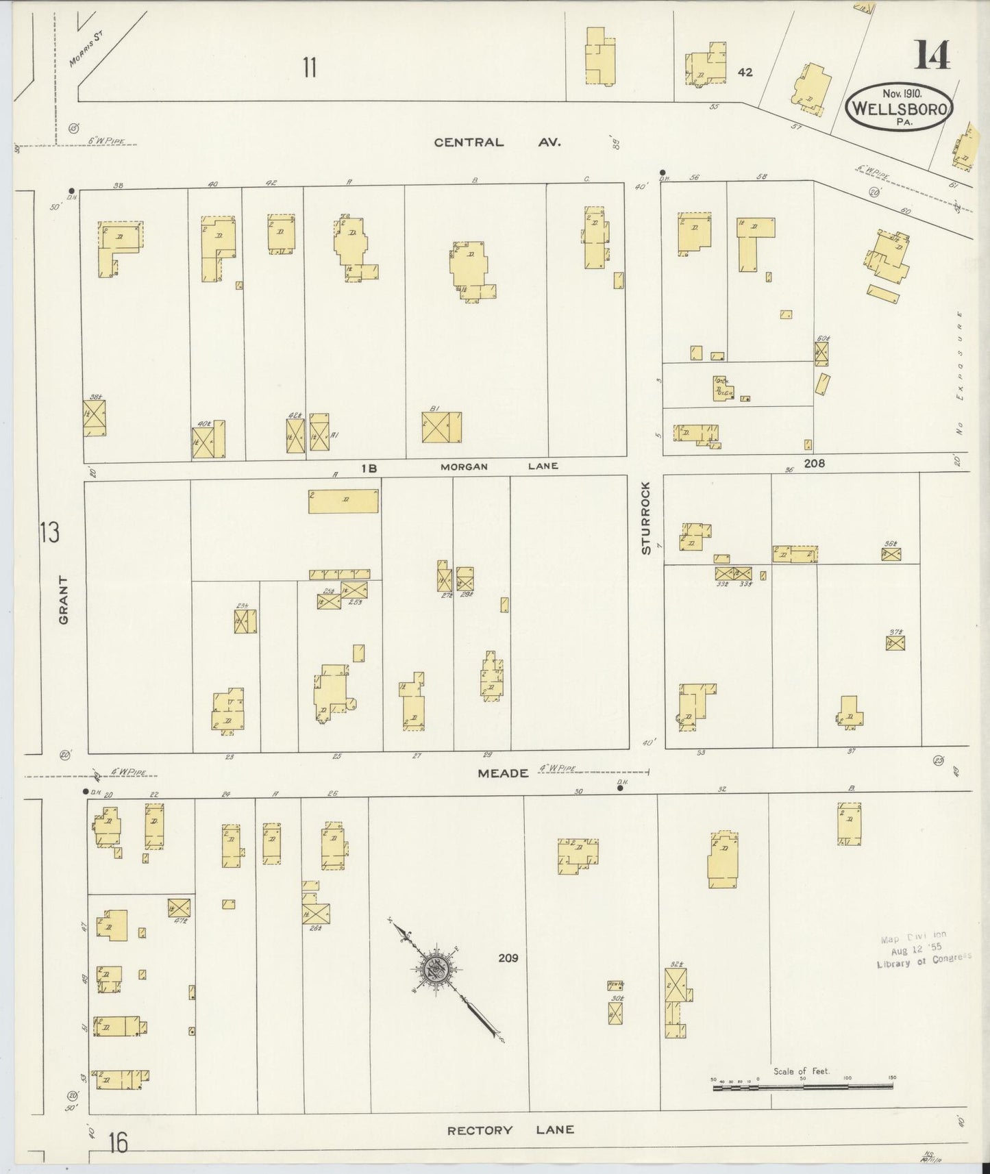 Sanborn Fire Insurance Map from Wellsboro, Tioga County, Pennsylvania (1910), Sheet #0014 - Complete Map Set gallery image, historic Sanborn map, vintage wall art, Pennsylvania Pennsylvania