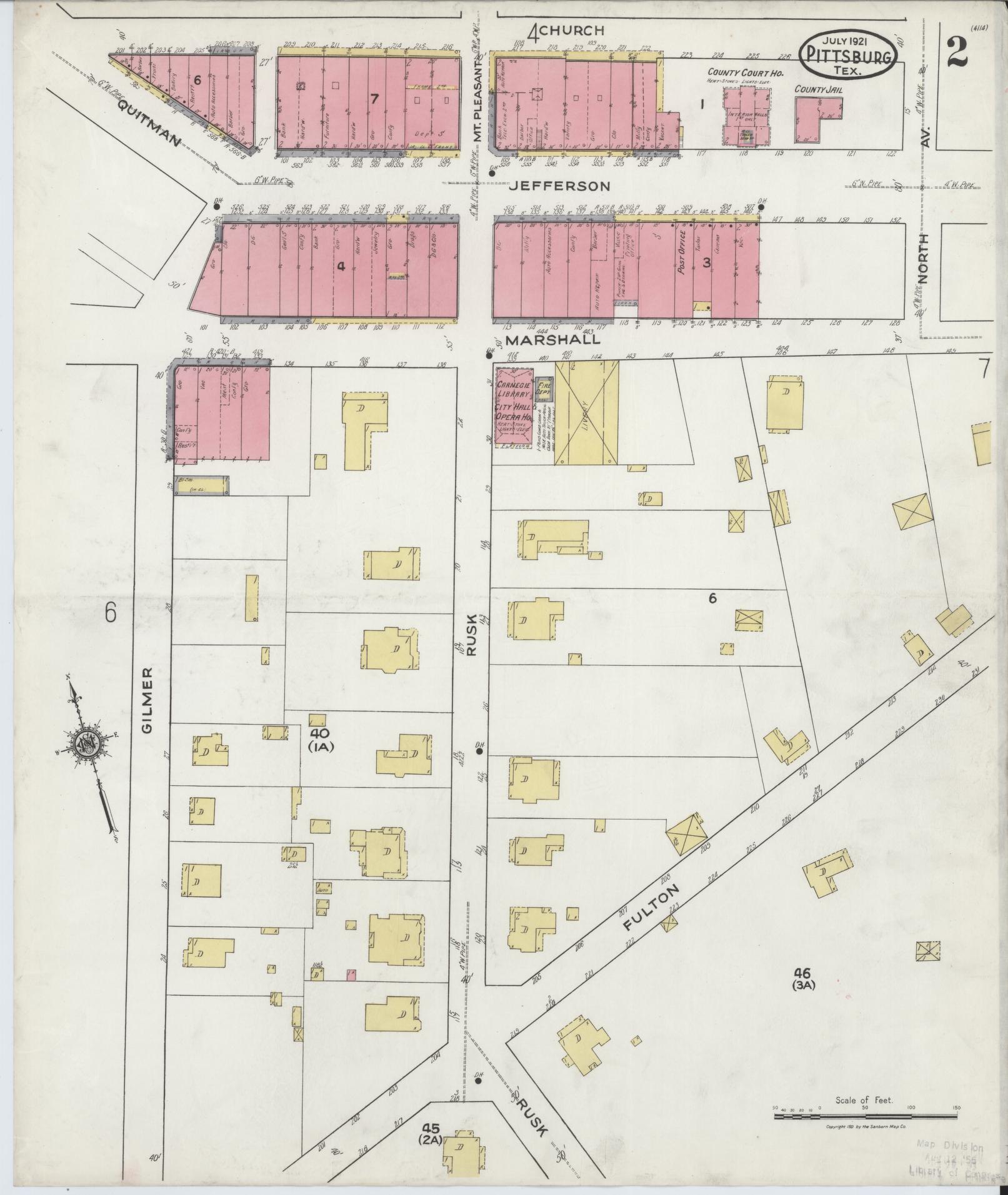 Sanborn Fire Insurance Map from Pittsburg, Camp County, Texas (1921), Sheet #0002 - Complete Map Set gallery image, historic Sanborn map, vintage wall art, Texas Texas