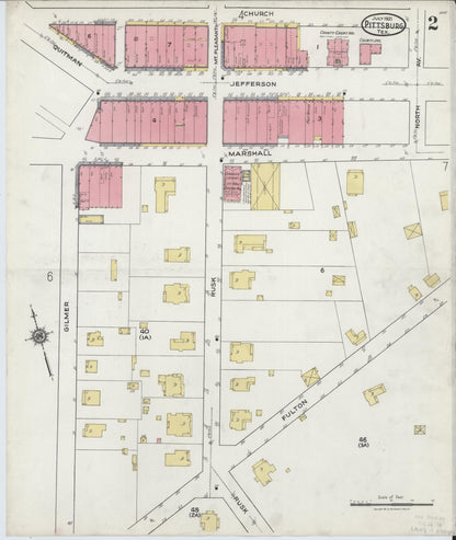 Sanborn Fire Insurance Map from Pittsburg, Camp County, Texas (1921), Sheet #0002 - Complete Map Set gallery image, historic Sanborn map, vintage wall art, Texas Texas