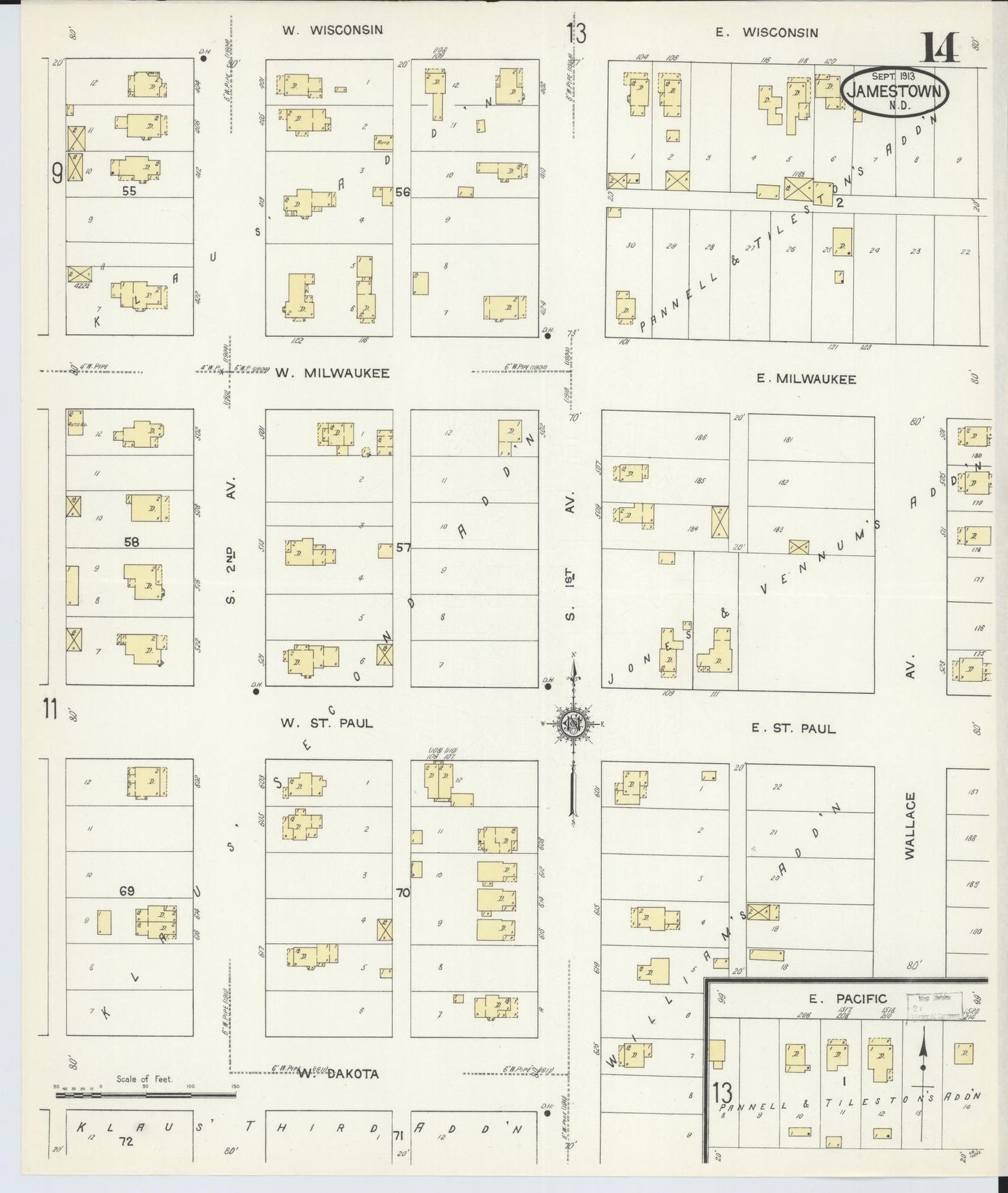 Sanborn Fire Insurance Map from Jamestown, Stutsman County, North Dakota (1913), Sheet #0014 - Complete Map Set gallery image, historic Sanborn map, vintage wall art, North Dakota North Dakota