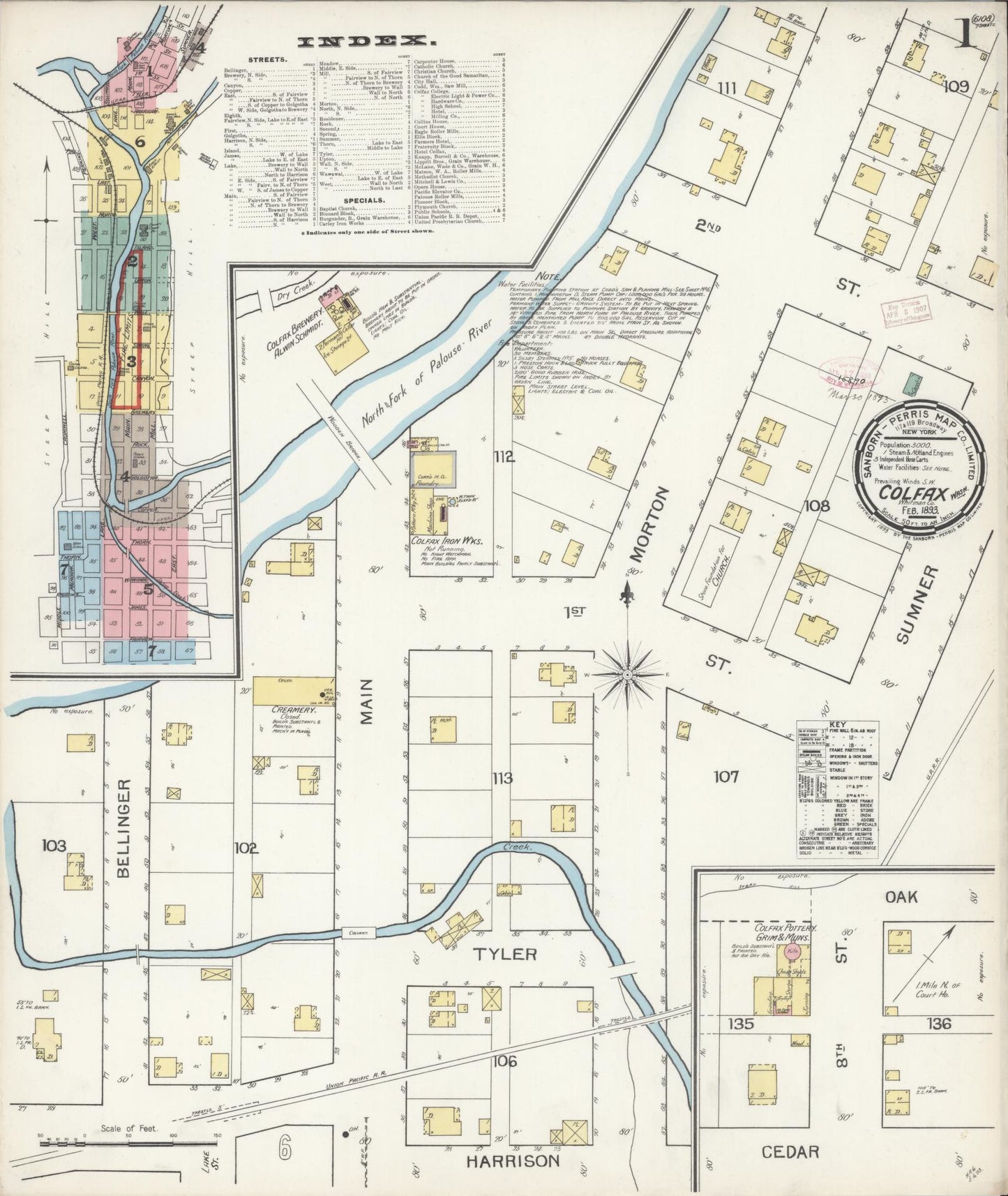 Sanborn Fire Insurance Map from Colfax, Whitman County, Washington (1893), Sheet #0001 - Complete Map Set gallery image, historic Sanborn map, vintage wall art, Washington Washington