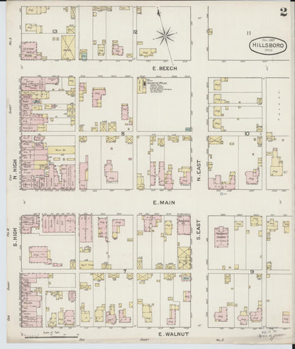 Sanborn Fire Insurance Map from Hillsboro, Highland County, Ohio (1887), Sheet #0002 - Historic Sanborn Fire Insurance Map Print, vintage old map wall art, antique decor, genealogy gift, Ohio Ohio map