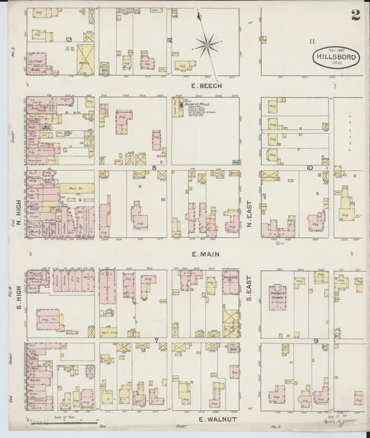 Sanborn Fire Insurance Map from Hillsboro, Highland County, Ohio (1887), Sheet #0002 - Historic Sanborn Fire Insurance Map Print, vintage old map wall art, antique decor, genealogy gift, Ohio Ohio map