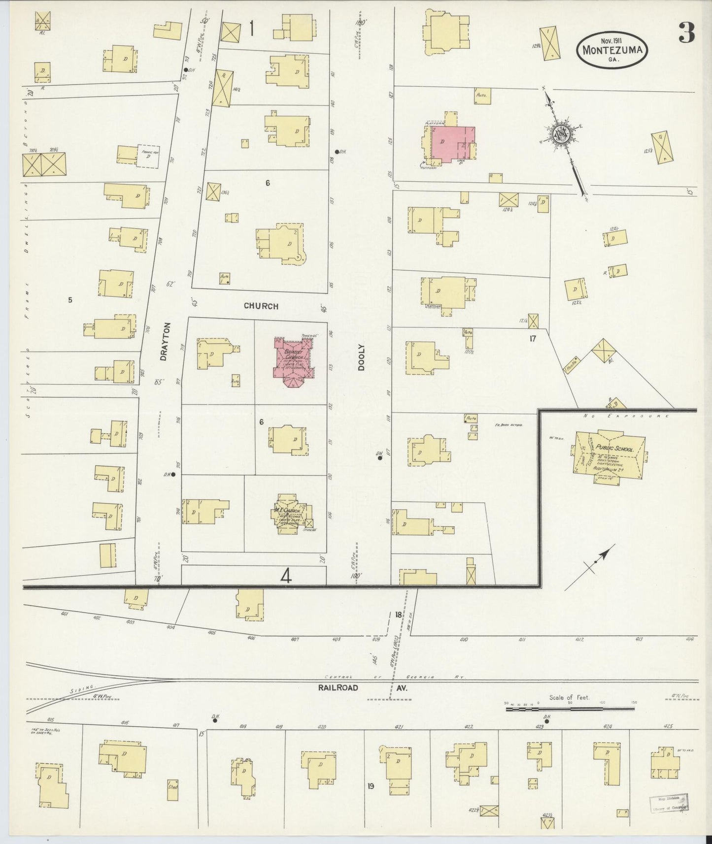 Sanborn Fire Insurance Map from Montezuma, Macon County, Georgia (1911), Sheet #0003 - Historic Sanborn Fire Insurance Map Print, vintage old map wall art, antique decor, genealogy gift, Georgia Georgia map