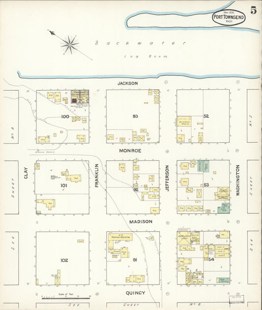Sanborn Fire Insurance Map from Port Townsend, Jefferson County, Washington (1890), Sheet #0005 - Historic Sanborn Fire Insurance Map Print, vintage old map wall art, antique decor, genealogy gift, Washington Washington map