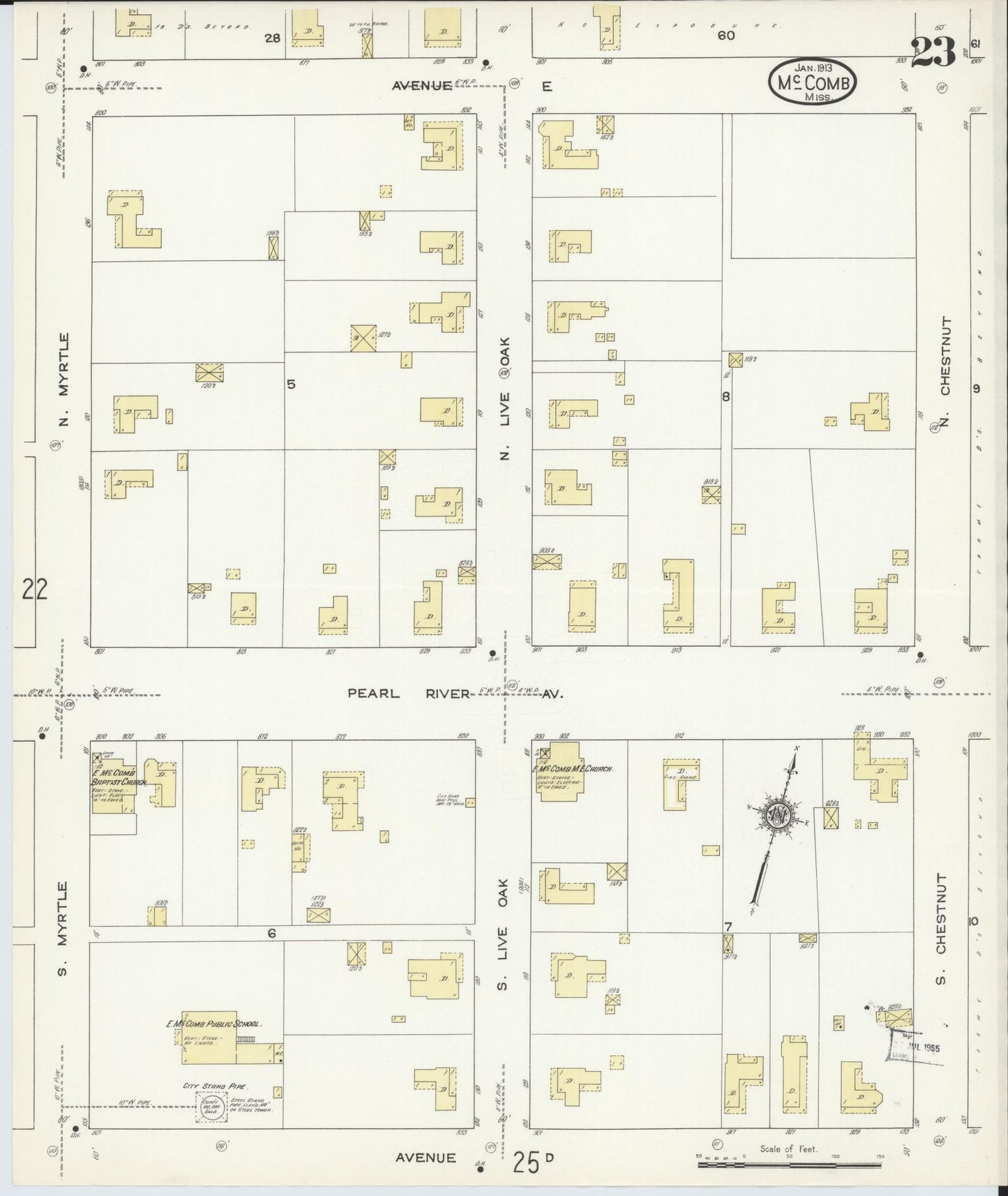Sanborn Fire Insurance Map from McComb, Pike County, Mississippi (1913), Sheet #0023 - Historic Sanborn Fire Insurance Map Print, vintage old map wall art, antique decor, genealogy gift, Mississippi Mississippi map