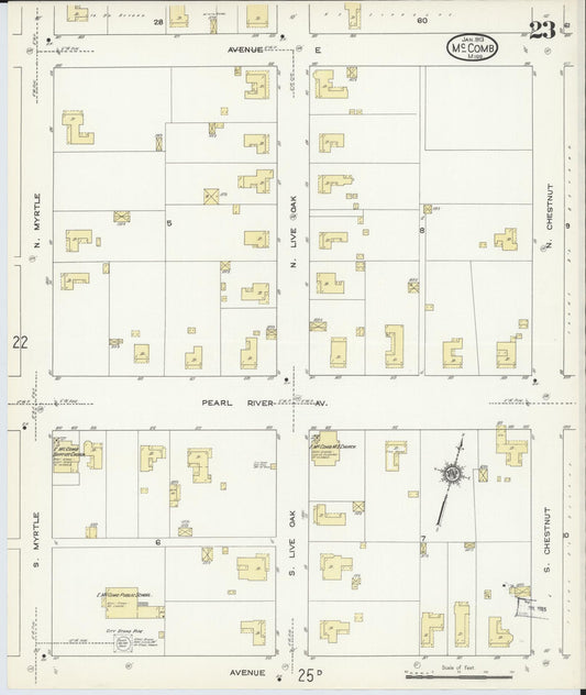 Sanborn Fire Insurance Map from McComb, Pike County, Mississippi (1913), Sheet #0023 - Historic Sanborn Fire Insurance Map Print, vintage old map wall art, antique decor, genealogy gift, Mississippi Mississippi map