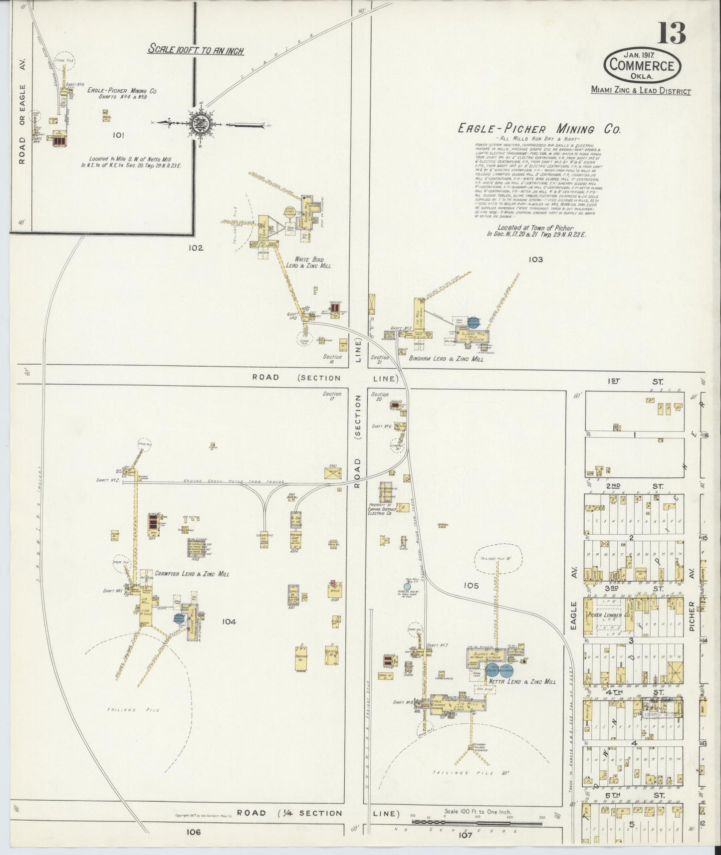 Sanborn Fire Insurance Map from Commerce, Ottawa County, Oklahoma (1917), Sheet #0013 - Historic Sanborn Fire Insurance Map Print, vintage old map wall art, antique decor, genealogy gift, Oklahoma Oklahoma map