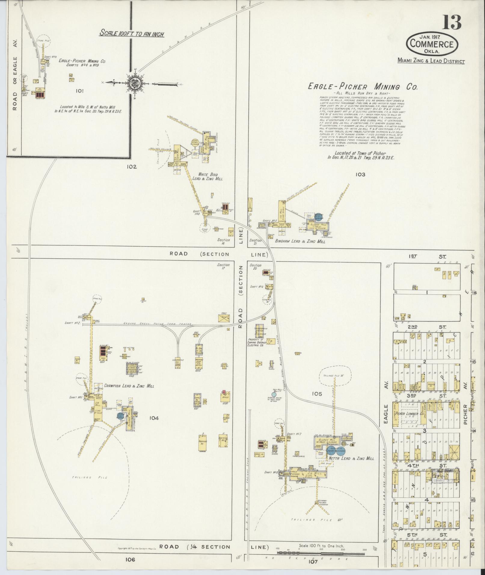 Sanborn Fire Insurance Map from Commerce, Ottawa County, Oklahoma (1917), Sheet #0013 - Historic Sanborn Fire Insurance Map Print, vintage old map wall art, antique decor, genealogy gift, Oklahoma Oklahoma map