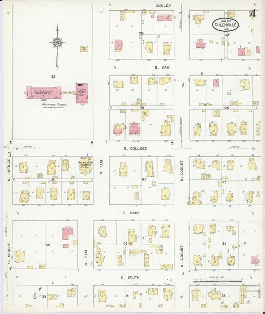 Sanborn Fire Insurance Map from Greenville, Bond County, Illinois (1912), Sheet #0004 - Historic Sanborn Fire Insurance Map Print, vintage old map wall art, antique decor, genealogy gift, Illinois Illinois map
