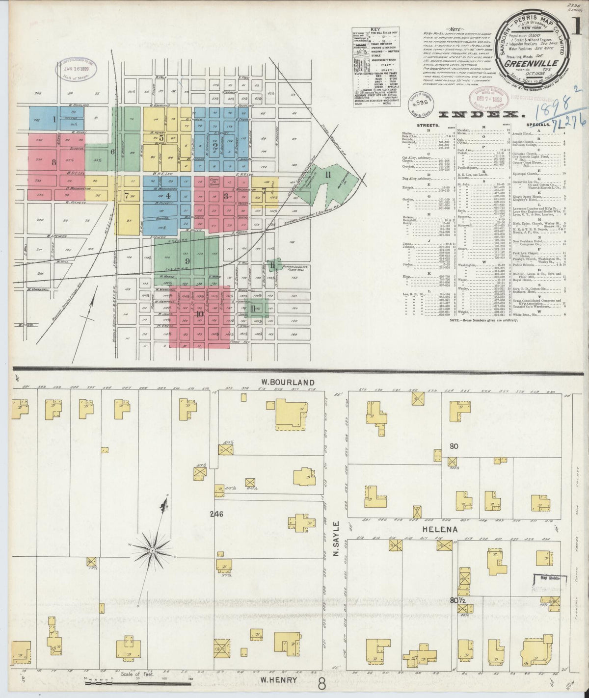 Sanborn Fire Insurance Map from Greenville, Hunt County, Texas (1898), Sheet #0001 - Complete Map Set gallery image, historic Sanborn map, vintage wall art, Texas Texas