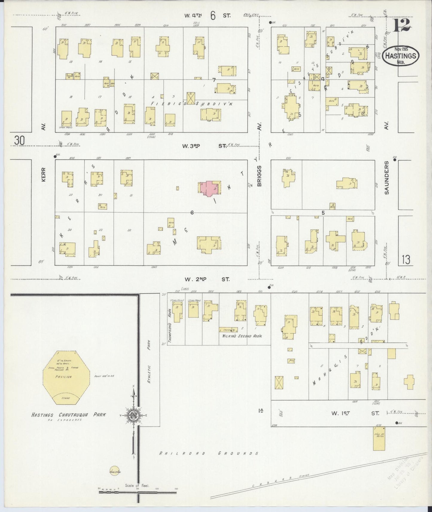 Sanborn Fire Insurance Map from Hastings, Adams County, Nebraska (1915), Sheet #0012 - Historic Sanborn Fire Insurance Map Print, vintage old map wall art, antique decor, genealogy gift, Nebraska Nebraska map