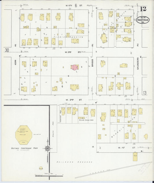 Sanborn Fire Insurance Map from Hastings, Adams County, Nebraska (1915), Sheet #0012 - Historic Sanborn Fire Insurance Map Print, vintage old map wall art, antique decor, genealogy gift, Nebraska Nebraska map