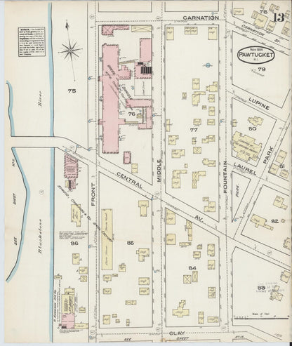 Sanborn Fire Insurance Map from Pawtucket, Providence County, Rhode Island (1884), Sheet #0013 - Complete Map Set gallery image, historic Sanborn map, vintage wall art, Rhode Island Rhode Island