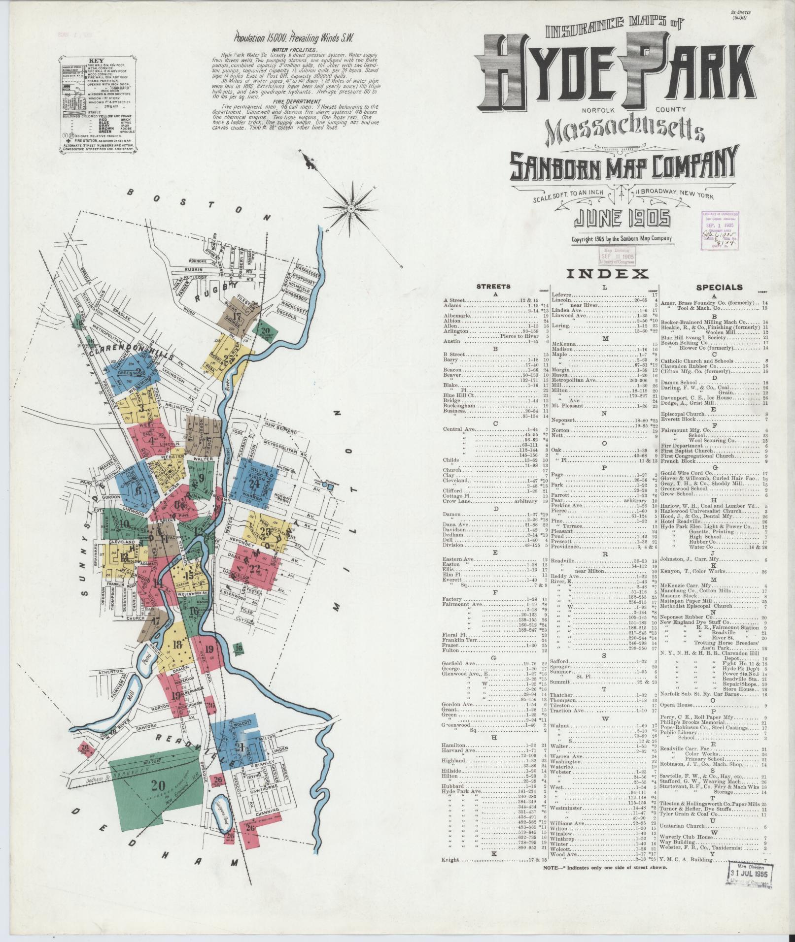 Sanborn Fire Insurance Map from Hyde Park, Norfolk County, Massachusetts. (1905) – Historic Sanborn Fire Insurance Map Print