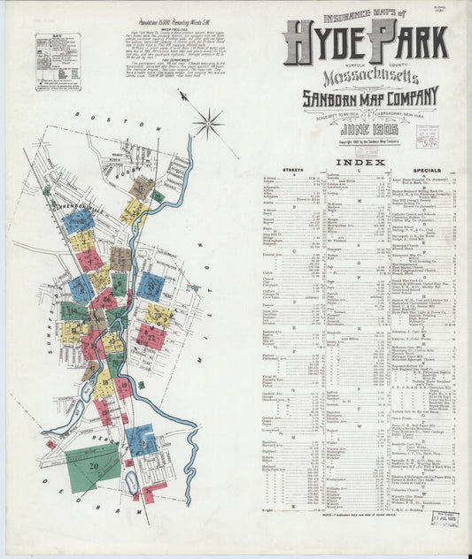 Sanborn Fire Insurance Map from Hyde Park, Norfolk County, Massachusetts. (1905) – Historic Sanborn Fire Insurance Map Print
