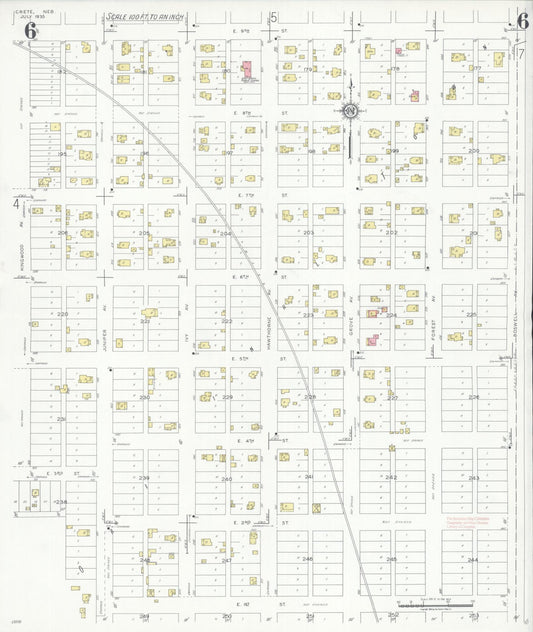 Sanborn Fire Insurance Map from Crete, Saline County, Nebraska (1935), Sheet #0006 - Historic Sanborn Fire Insurance Map Print, vintage old map wall art, antique decor, genealogy gift, Nebraska Nebraska map