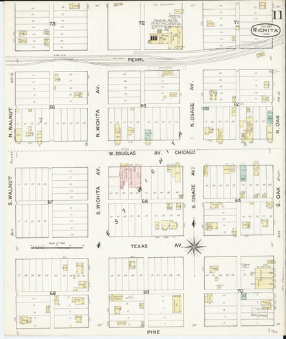 Sanborn Fire Insurance Map from Wichita, Sedgwick County, Kansas (1887), Sheet #0011 - Complete Map Set gallery image, historic Sanborn map, vintage wall art, Kansas Kansas