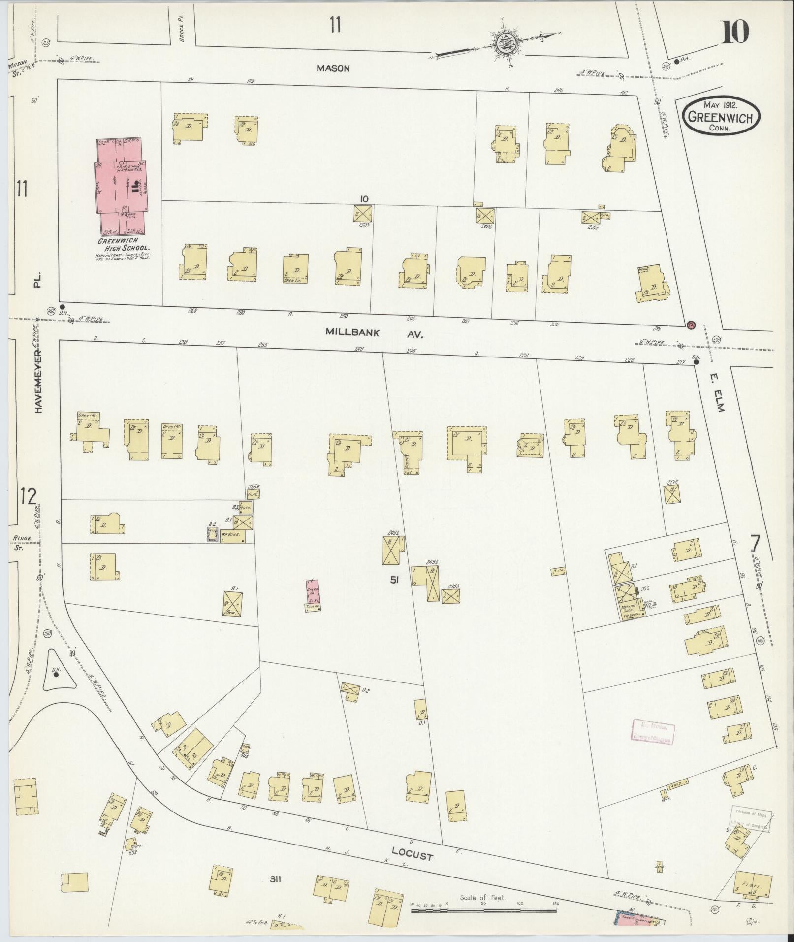 Sanborn Fire Insurance Map from Greenwich, Fairfield County, Connecticut (1912), Sheet #0010 - Complete Map Set gallery image, historic Sanborn map, vintage wall art, Connecticut Connecticut