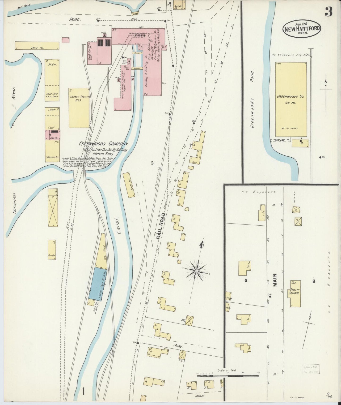 Sanborn Fire Insurance Map from New Hartford, Litchfield County, Connecticut (1897), Sheet #0003 - Complete Map Set gallery image, historic Sanborn map, vintage wall art, Connecticut Connecticut
