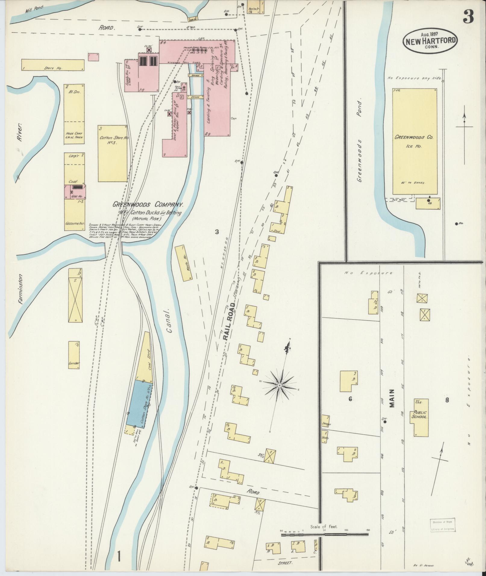 Sanborn Fire Insurance Map from New Hartford, Litchfield County, Connecticut (1897), Sheet #0003 - Complete Map Set gallery image, historic Sanborn map, vintage wall art, Connecticut Connecticut