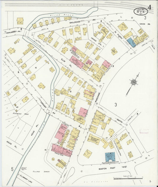 Sanborn Fire Insurance Map from Rye, Westchester County, New York (1912), Sheet #0004 - Historic Sanborn Fire Insurance Map Print, vintage old map wall art, antique decor, genealogy gift, New York New York map