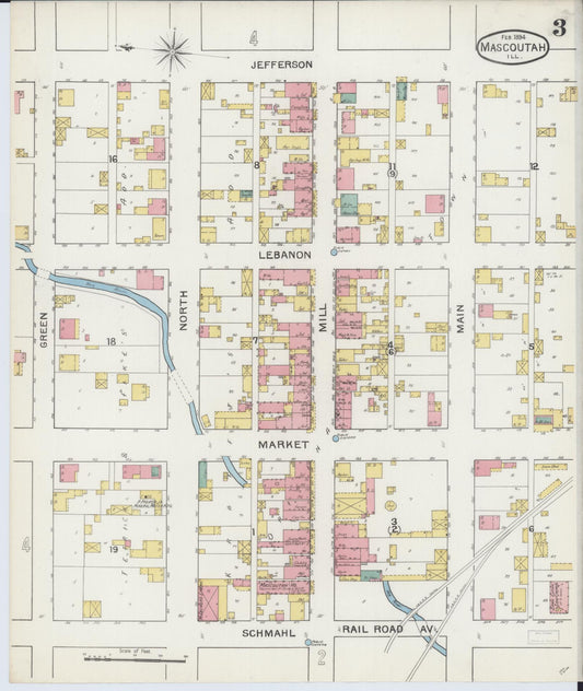 Sanborn Fire Insurance Map from Mascoutah, Saint Clair County, Illinois (1894), Sheet #0003 - Historic Sanborn Fire Insurance Map Print, vintage old map wall art, antique decor, genealogy gift, Illinois Illinois map